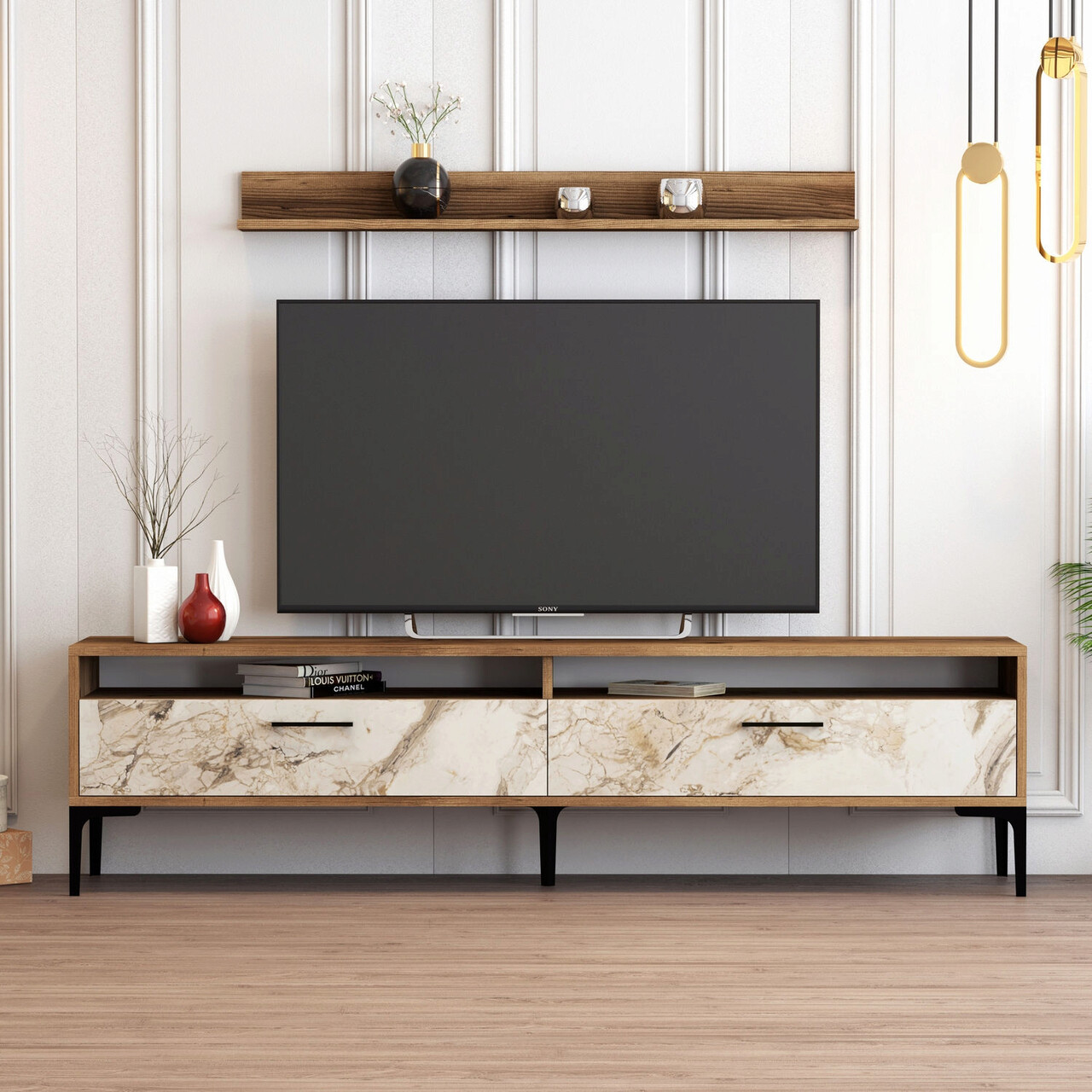Comoda TV, Hanah Home, Istanbul, 180x47x35 cm, Nuc/Alb - imagine 7
